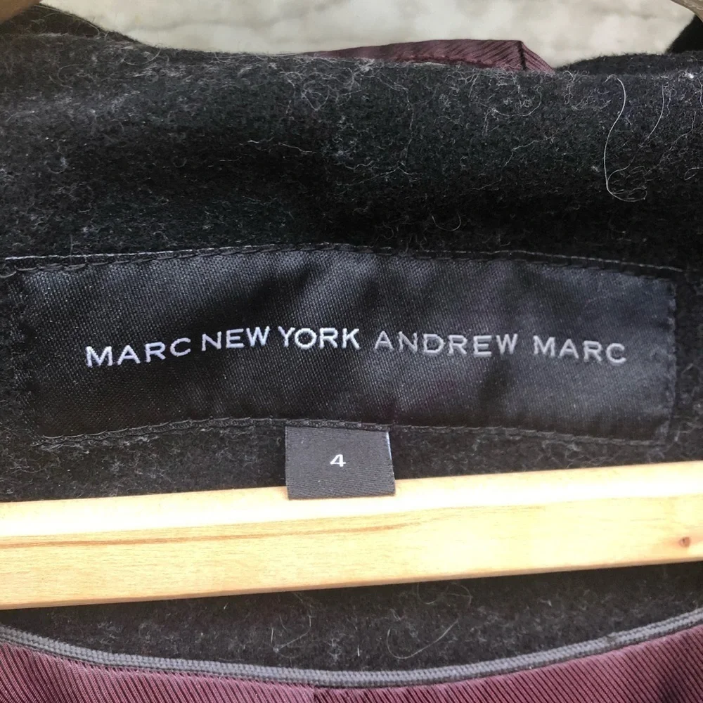 Andrew Marc NY Black Wool Peacoat Jacket Coat with Hood Womens Size 4
